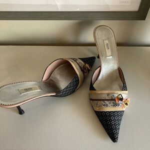 Prada Kimono Fabric Mules 38